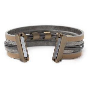 Five String Leather Bracelet With Bronze Accent Dark Grey - Mimmic Fashion Jewelry