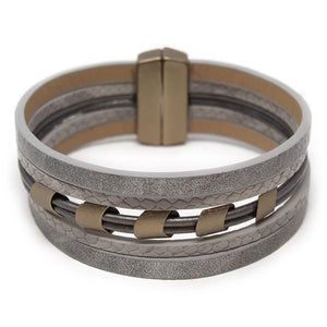 Five String Leather Bracelet With Bronze Accent Dark Grey - Mimmic Fashion Jewelry