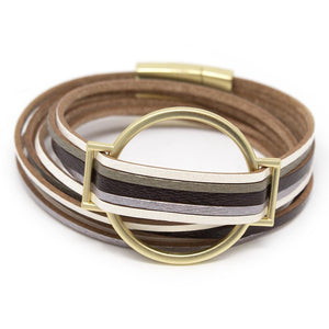 Five String Leather Wrap Bracelet with Gold Accent Black/Green - Mimmic Fashion Jewelry