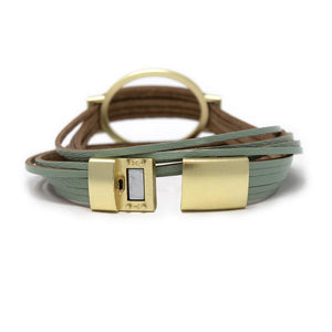 Five String Leather Wrap Bracelet with Gold Accent Mint - Mimmic Fashion Jewelry