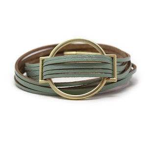 Five String Leather Wrap Bracelet with Gold Accent Mint - Mimmic Fashion Jewelry
