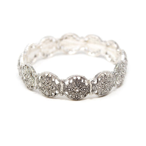 Flower Pattern Stretch Bracelet Silver Tone - Mimmic Fashion Jewelry