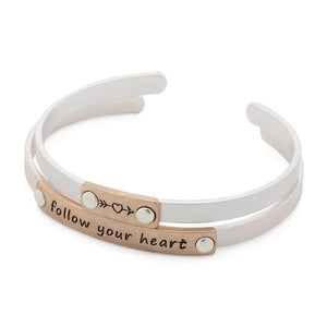 Follow your Heart Double Bangle Silver With RGold Pl - Mimmic Fashion Jewelry