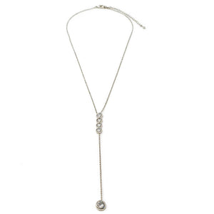 Four Round CZ Drop Lariat Necklace Silver Tone - Mimmic Fashion Jewelry