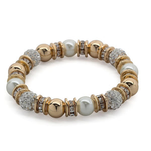 Stretch Bracelet FW Pearl CZ Goldtone - Mimmic Fashion Jewelry