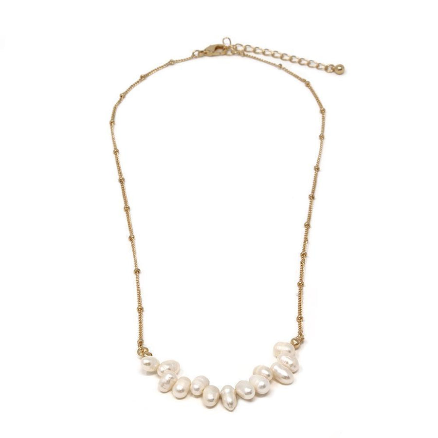 Freshwater Pearls Station Necklace Gold Pl - Mimmic Fashion Jewelry