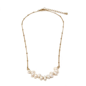 Freshwater Pearls Station Necklace Gold Pl - Mimmic Fashion Jewelry