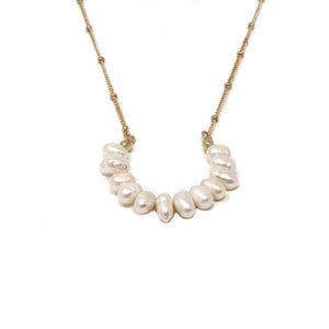 Freshwater Pearls Station Necklace Gold Pl - Mimmic Fashion Jewelry