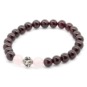 Garnet/Rose Qtz Stretch Bracelet W 925 Sterling Silver Bead - Mimmic Fashion Jewelry