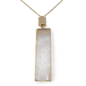 Gem Rectangle Slice Long Necklace White - Mimmic Fashion Jewelry