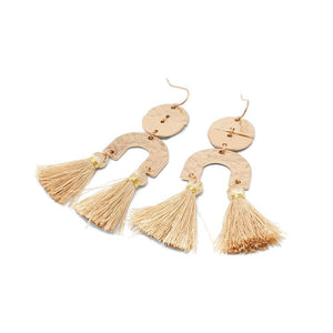 Geo Chandelier Earrings Tassle Hammered Gold Bg - Mimmic Fashion Jewelry