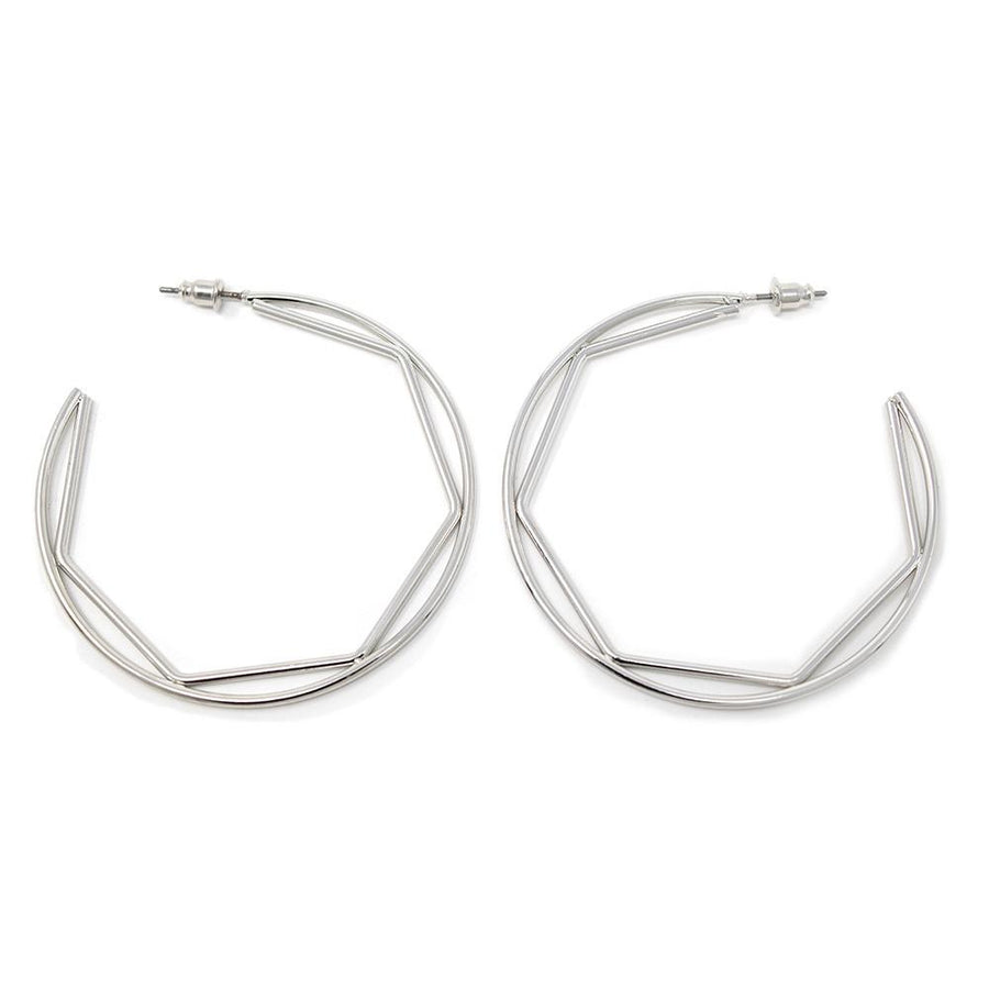 Geometric Hoop Earrings Silver Tone - Mimmic Fashion Jewelry