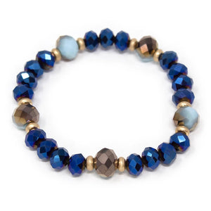 Glass Bead Stretch Bracelet Blue - Mimmic Fashion Jewelry