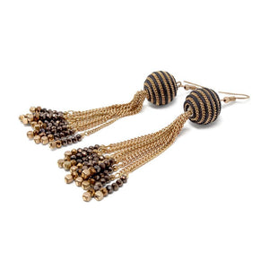 Gold Chain and Beaded Tassel Earrings - Mimmic Fashion Jewelry