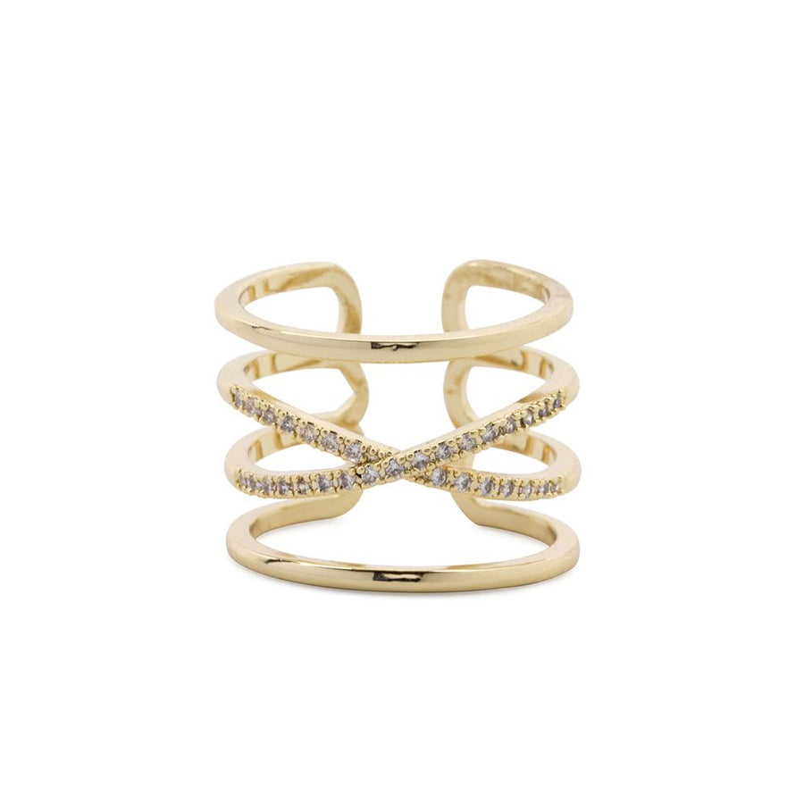 Gold Plated 4Row X Ring CZ - Mimmic Fashion Jewelry