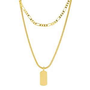 Gold Plated Brass Dogtag Pendant Layered Necklace