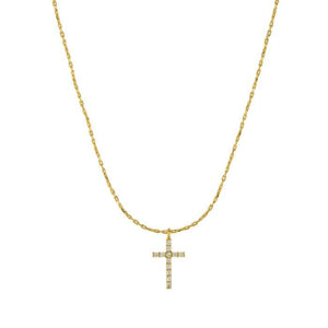 Gold Plated Brass Pave Cross Pendant Link Necklace