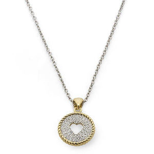 Gold Plated Neck Circle CZ Pave Heart Pendant - Mimmic Fashion Jewelry