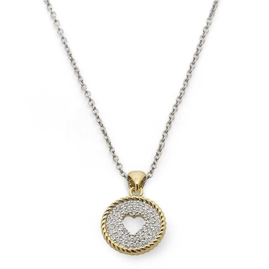Gold Plated Necklace Circle Cubic Zirconia Pave Heart Pendant - Mimmic Fashion Jewelry