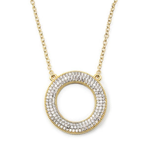 Gold Plated Necklace Cubic Zirconia Pave Circle - Mimmic Fashion Jewelry