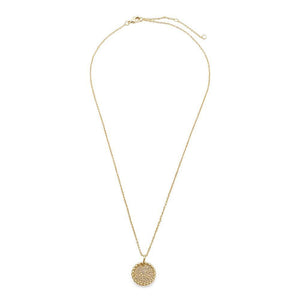 Gold Plated Necklace with Circle CZ Pave Pendant - Mimmic Fashion Jewelry