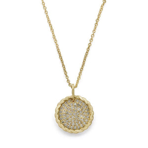 Gold Plated Necklace with Circle CZ Pave Pendant - Mimmic Fashion Jewelry