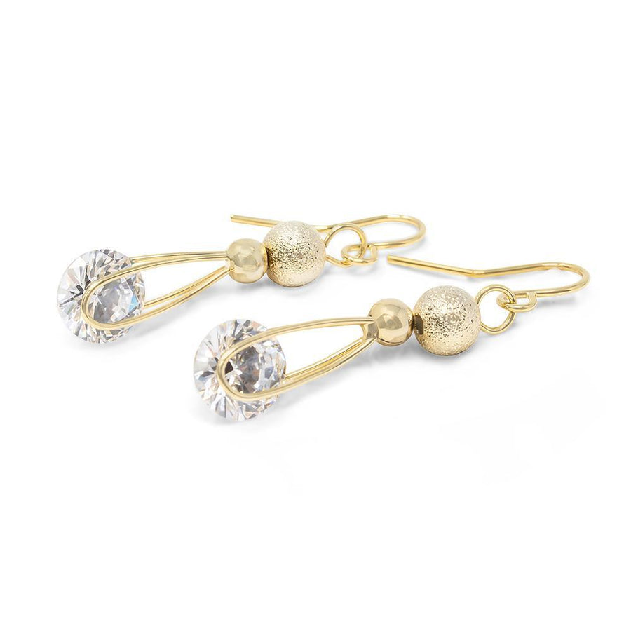 Gold Plated Single CZ Drop Earrings - Mimmic Fashion Jewelry