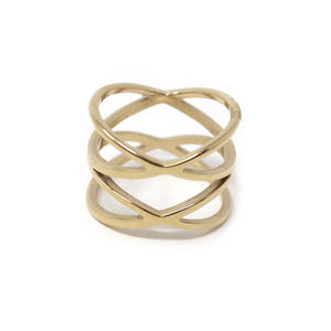 Gold Plated Stainless Steel Double X Ring - Mimmic Fashion Jewelry