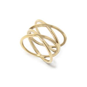 Gold Plated Stainless Steel Double X Ring - Mimmic Fashion Jewelry