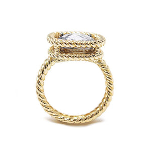 Gold T Square CZ Cable Ring - Mimmic Fashion Jewelry