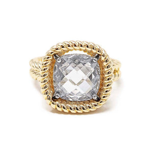 Gold T Square CZ Cable Ring - Mimmic Fashion Jewelry