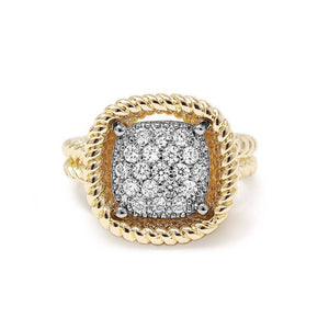 Gold T Square Pave Cable Ring - Mimmic Fashion Jewelry