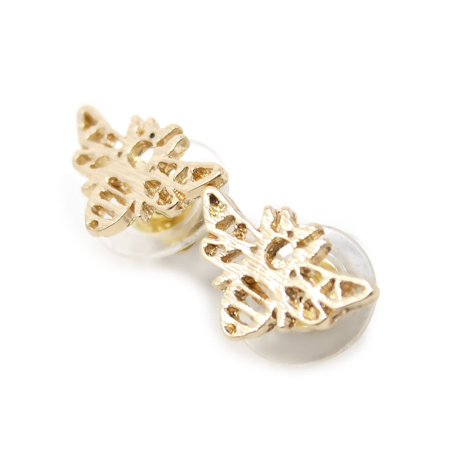 Gold Tone Bee Stud Earrings - Mimmic Fashion Jewelry