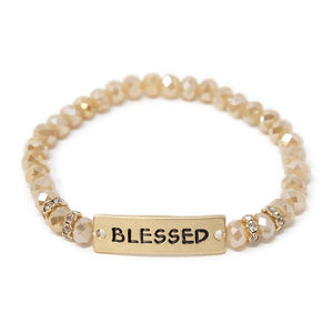 Gold Tone Blessed Stretch Bracelet Set of Five Nat - Mimmic Fashion Jewelry
