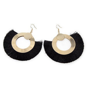 Gold Tone Bohemian Tassel Drop Earrings Black - Mimmic Fashion Jewelry