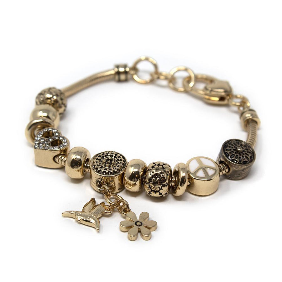 Gold Tone Charm Bracelet CZ Peace - Mimmic Fashion Jewelry