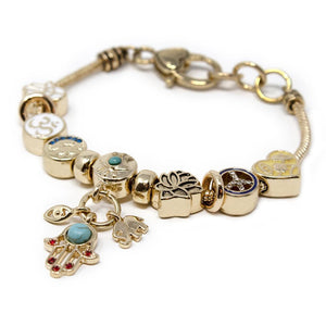 Gold Tone Charm Bracelet Turquoise OM - Mimmic Fashion Jewelry