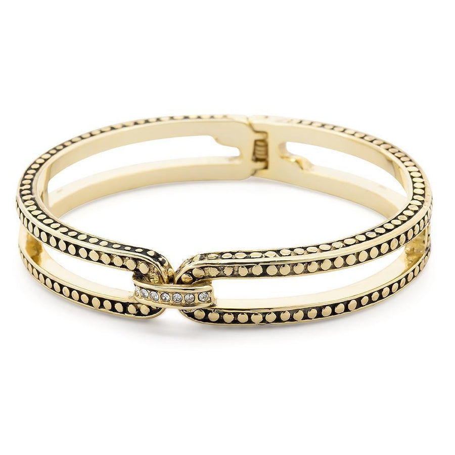 GoldTone Dotted Bangle Bracelet W/Crystal Link - Mimmic Fashion Jewelry