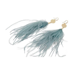 Gold Tone Feathers Drop Earrings Turquoise - Mimmic Fashion Jewelry