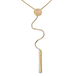 Gold Tone Gem Stone Disc Adjustable Lariat Necklace Pink - Mimmic Fashion Jewelry