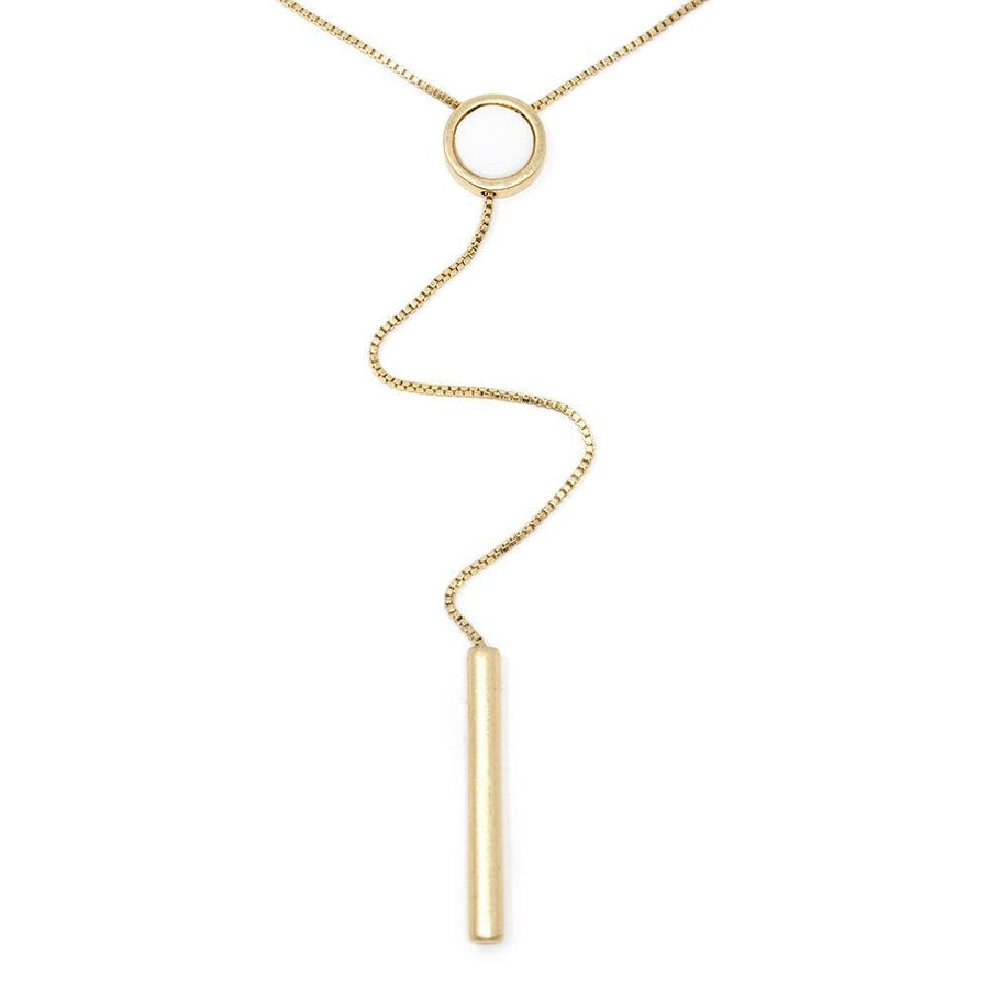 Gold Tone GemStone Disc Adjustable Lariat Necklace White - Mimmic Fashion Jewelry