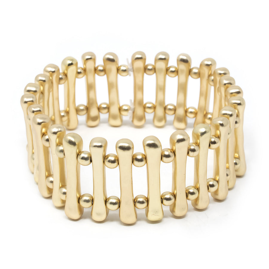 Gold Tone Hammered Metal Bar Stretch Bracelet - Mimmic Fashion Jewelry