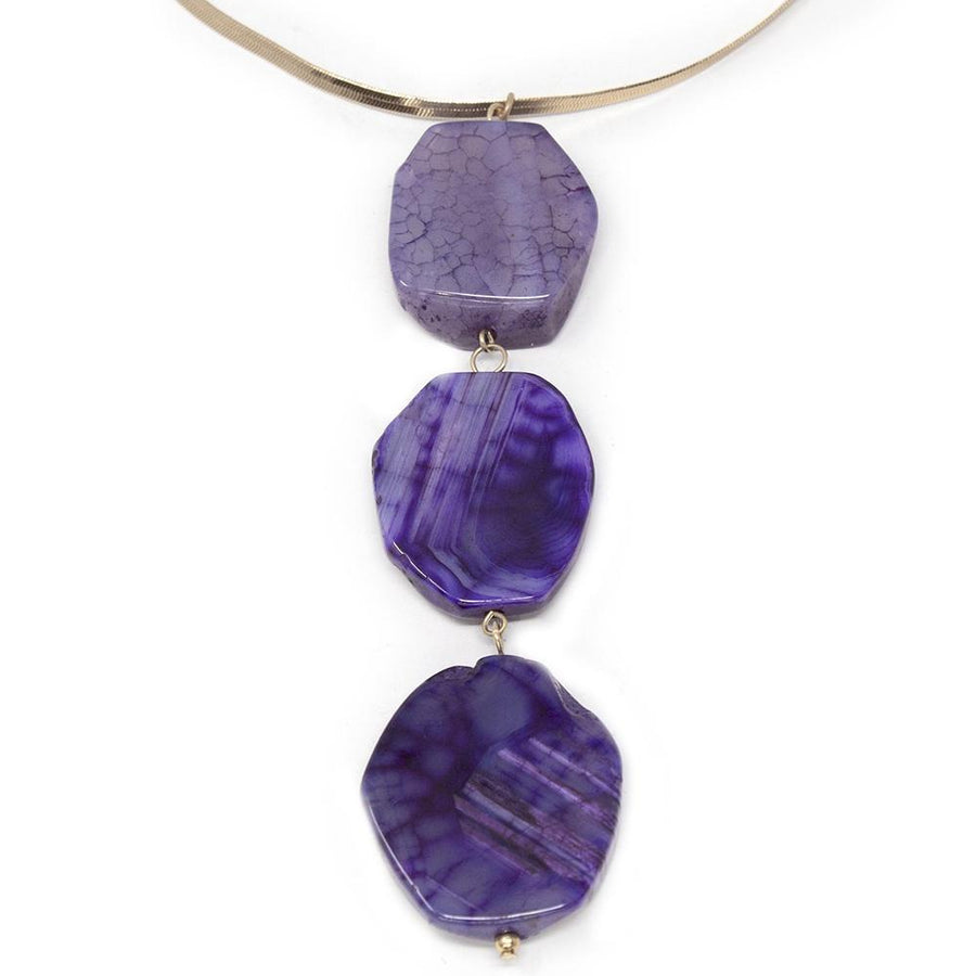 Gold Tone Long Necklace with Semiprecious Stone Pendant Purple - Mimmic Fashion Jewelry