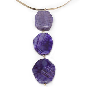 Gold Tone Long Necklace with Semiprecious Stone Pendant Purple - Mimmic Fashion Jewelry
