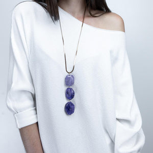 Gold Tone Long Necklace with Semiprecious Stone Pendant Purple - Mimmic Fashion Jewelry