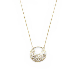 Gold Tone Neck Waves Circle Pendant - Mimmic Fashion Jewelry