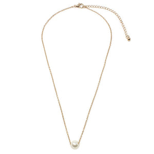 Gold Tone Necklace with Single Pearl - Mimmic Fashion Jewelry