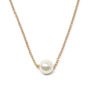 Gold Tone Necklace with Single Pearl - Mimmic Fashion Jewelry