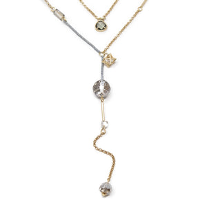 Gold Tone Two Layer Necklace with Glass Beads and 3D Star Charm Grey - Mimmic Fashion Jewelry