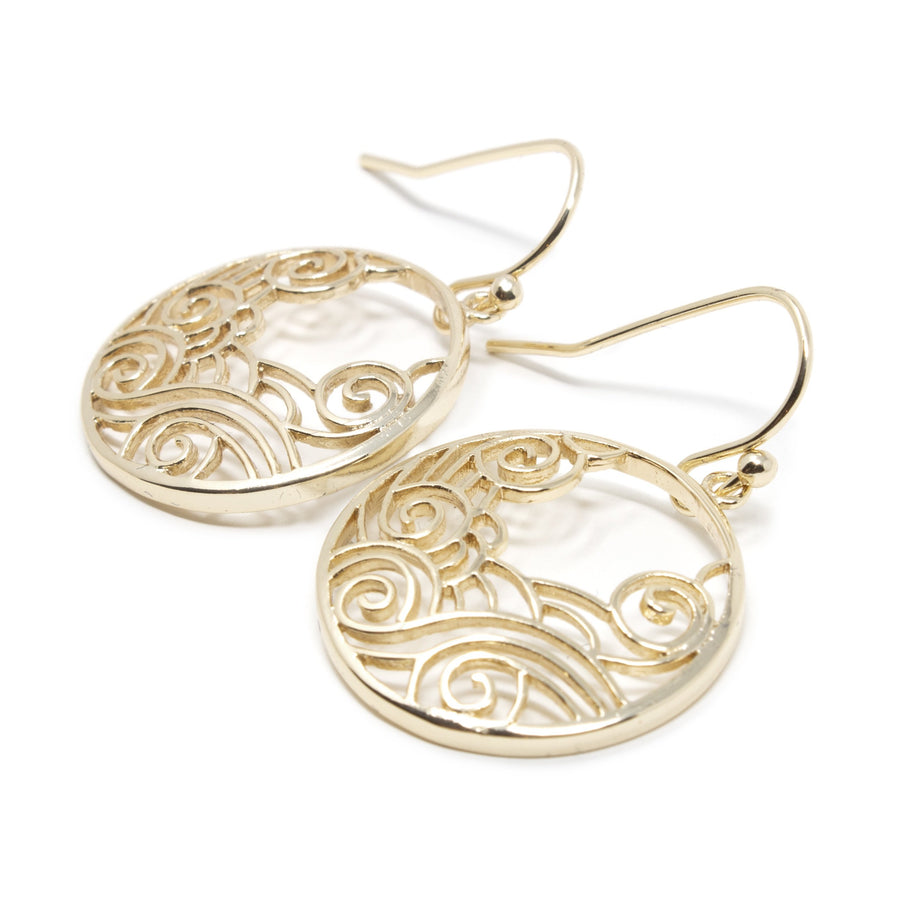 Gold Tone Waves Circle Drop Earrings - Mimmic Fashion Jewelry